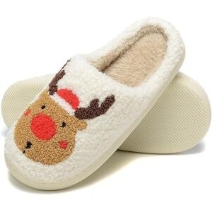 Women Reindeer Christmas Slippers Non-Slip Memory Foam Size Med